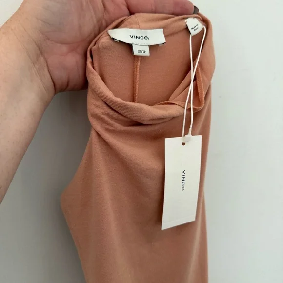 Vince tan mock neck gathered waist sleeveless jersey midi dress - XS NWT - Picture 8 of 8